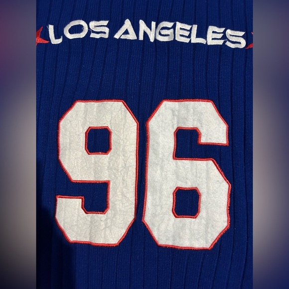 VTG Los Angeles Varsity Sweater Sz L Men Mock Neck 1996 Blue Sports Preppy Jock - Picture 3 of 7